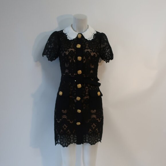 Womens Self-Portrait Black White Guipure Lace Sheath Cindy Mini Dress 6 - Picture 2 of 16